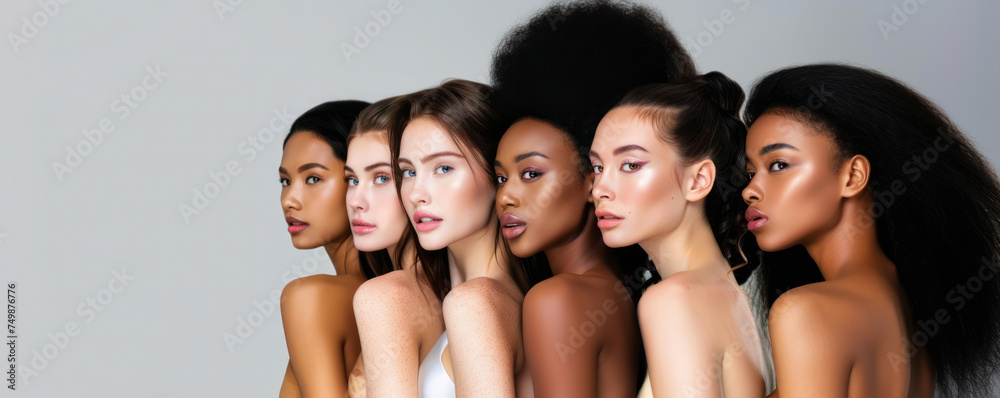 Diverse models in white, beauty focus Diverse models in white, beauty focus