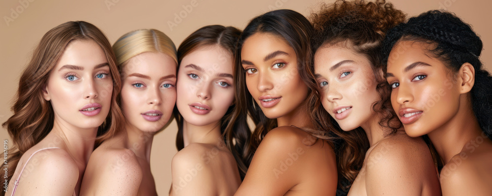 Six models with perfect skin in beauty shot Six models with perfect skin in beauty shot