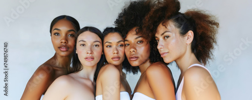 Diverse models in white, beauty focus