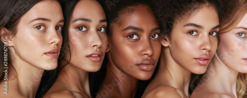Five women with bare beauty, close-up