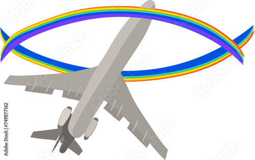 Rainbow circling an Airplane vector drawing on a clear background