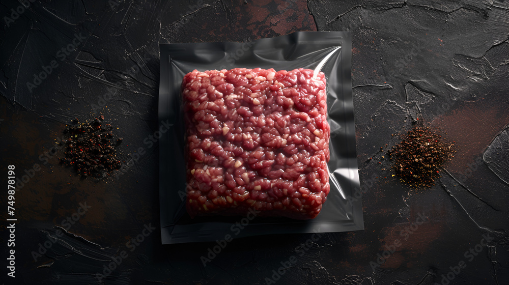 Ground beef in a transparent package . Generative Ai