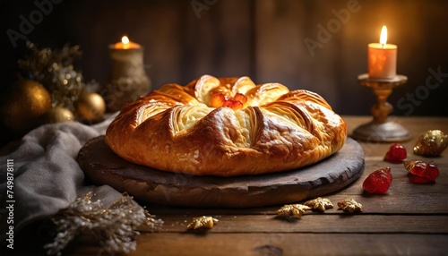 epiphany cake on wooden table galette des rois traditional epiphany cake in france
