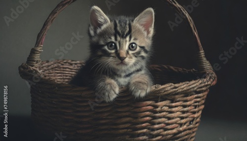 small striped kitten in the old basket © Wayne