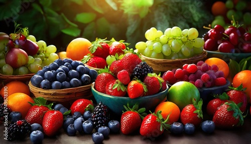 various fresh fruits and berries at farmers market © Wayne