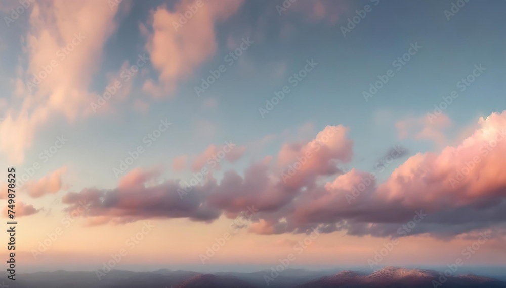panorama of the real sky at sunset time with pink light clouds gentle color of dawn sunset