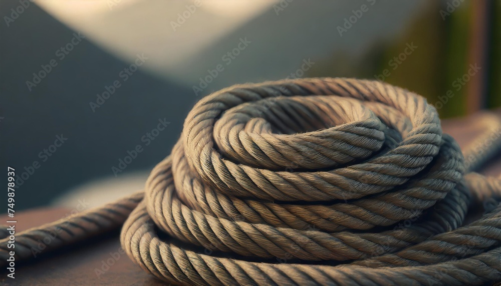 close up coil of rope with nature background