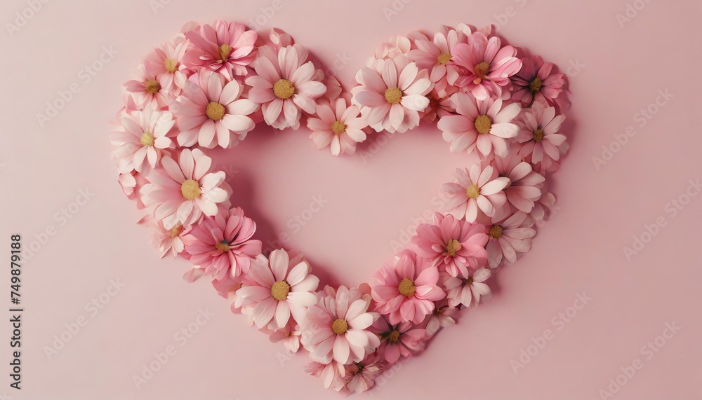 valentine s day background frame made of pink flowers hearts on pastel pink background valentines day concept flat lay top view copy space