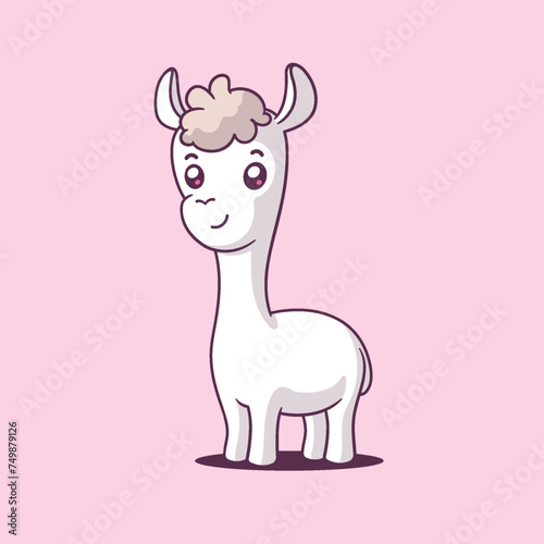 Cute young llama cartoon kawaii character vector illustration (ID: 749879126)