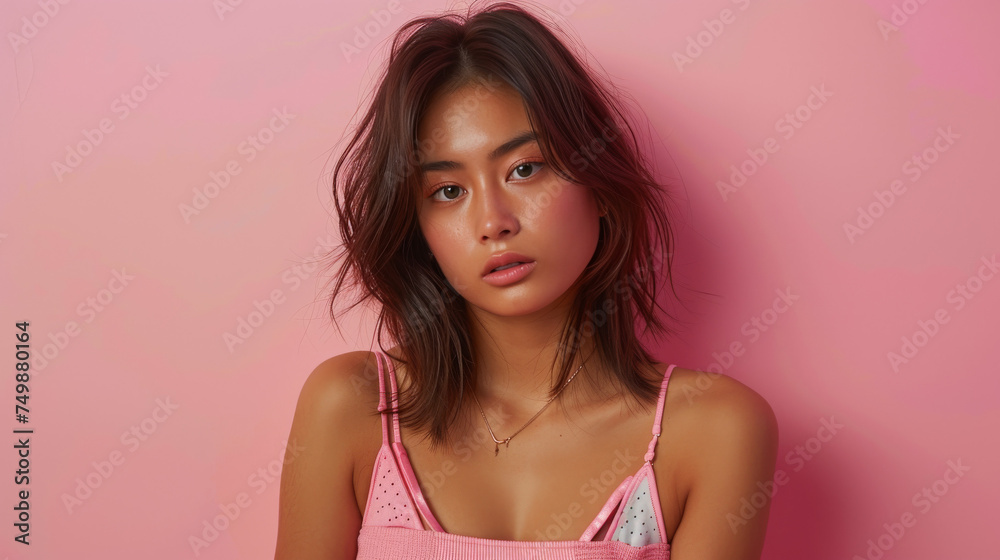 Asian Girl Showcasing Strength on Pink Background
Asian Girl Showcasing Strength on Pink Background
