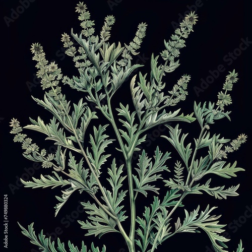 Artemisia Absinthium Botanical Illustration  Wormwood  Mugwort  Sagebrush Medicinal Plant