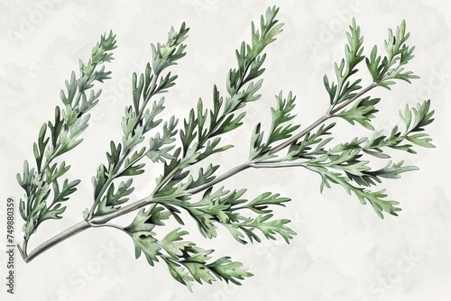 Artemisia Absinthium Botanical Illustration  Wormwood  Mugwort  Sagebrush Medicinal Plant
