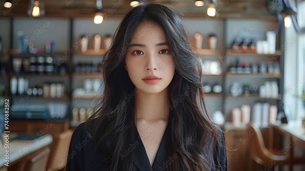 Female asian businesswoman posing in her beauty shop