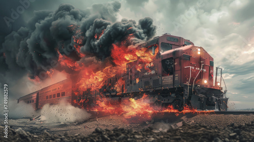 Catastrophic Freight Train Collision with Fire
 photo