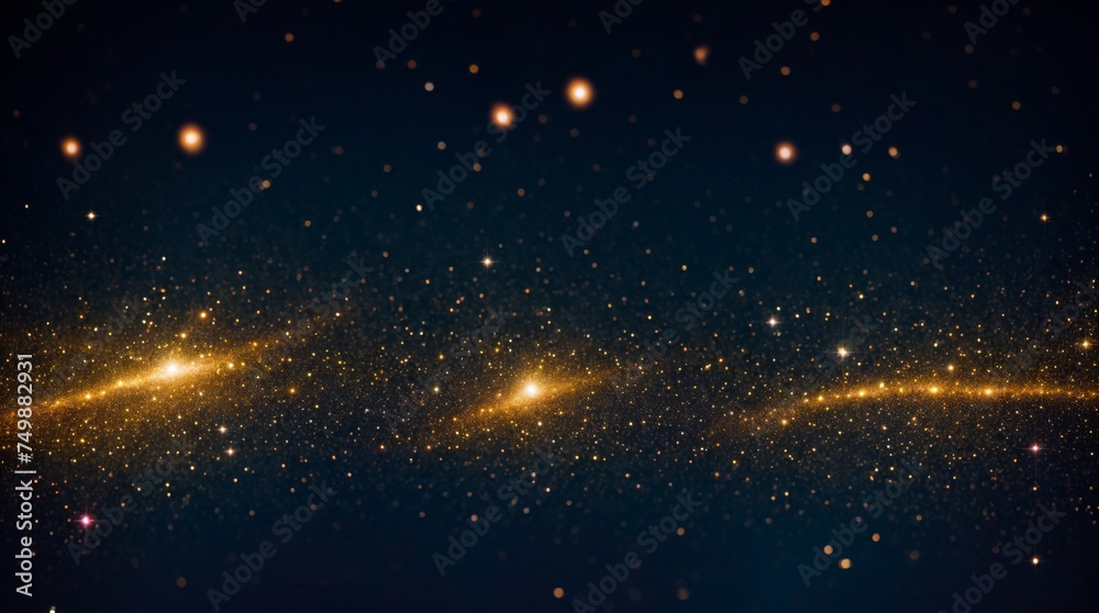 Shimmering gold specks gleaming against the profound blue background resembling a cosmic universe 