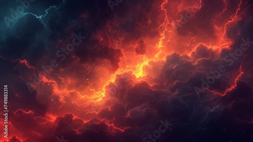 Dramatic stormy clouds with lightning in the colorful sky. Design element for brochure  advertisements  presentation  web and other graphic designer works.