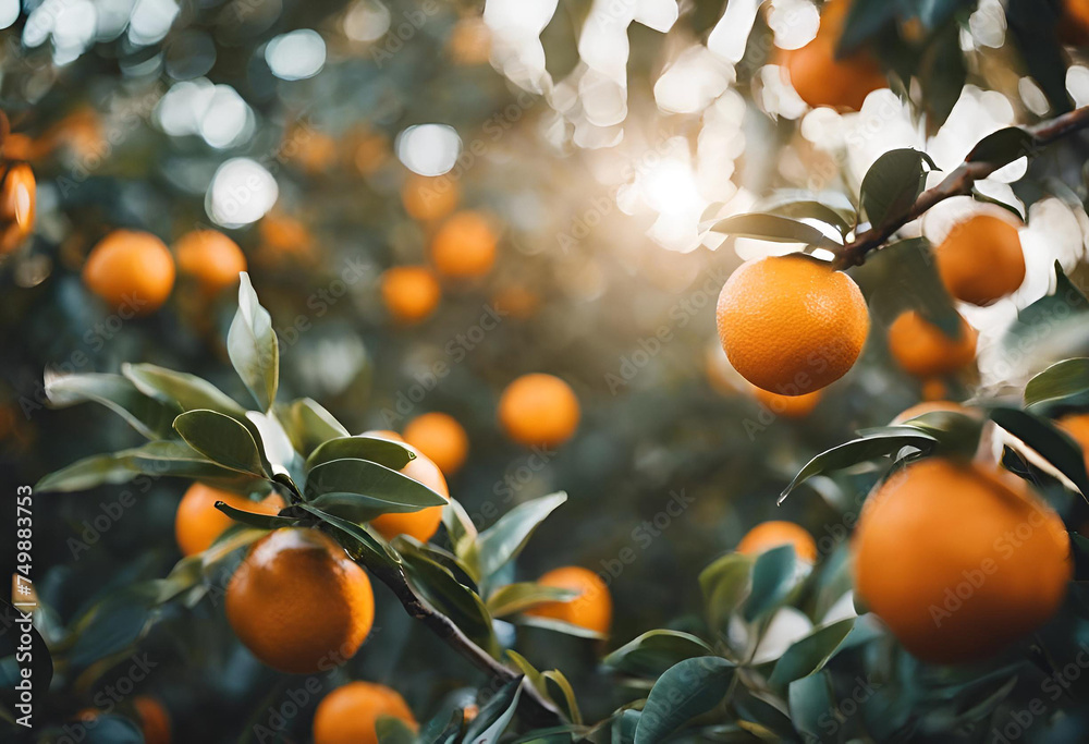 Oranges sur un oranger - obrazy, fototapety, plakaty 