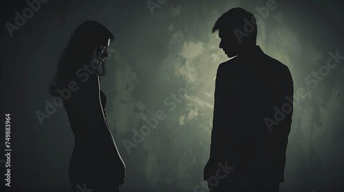 A silhouette of a separated couple in the dark photo