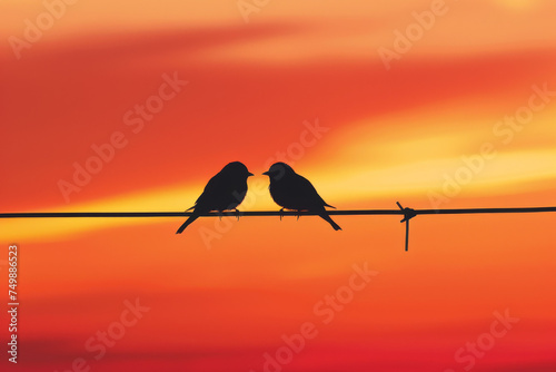 Twilight Romance: Bird Silhouettes on a Wire
 photo