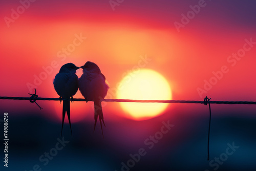 Pair of Birds Sharing a Moment at Sunset
 photo