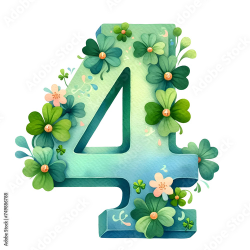 Alphabets & Numbers for St. Patrick's Day Lush Green Clover and Floral Decorated Characters for Festive Occasions and Educational Materials photo