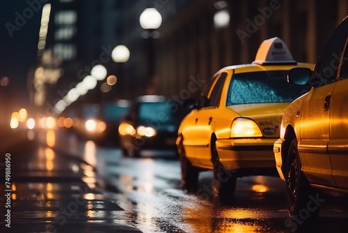 Yellow Taxi cars on a wet Night Road © tan4ikk