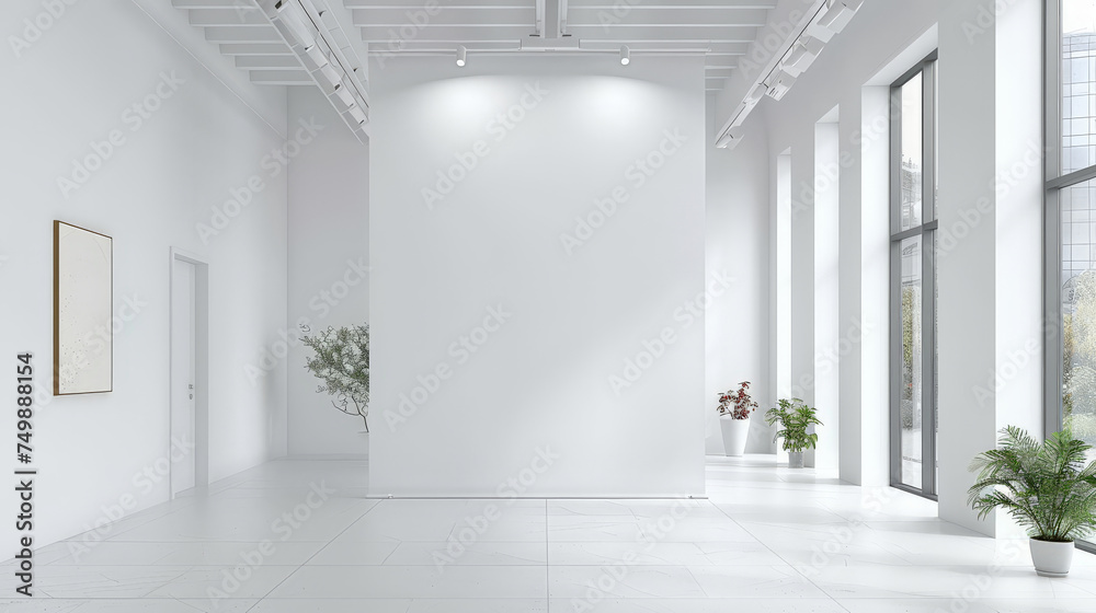 empty big white poster mockup gallery with white wall room ,empty white blank frame banner design with spotlight empty big white poster mockup gallery with white wall room ,empty white blank frame banner design with spotlight