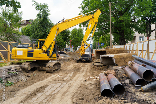 Yellow Excavator on Construction Site