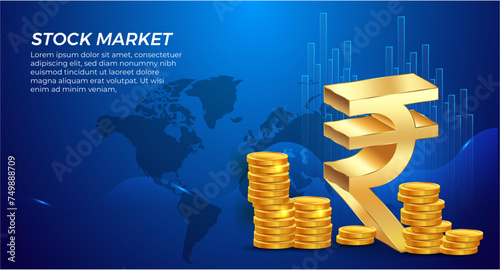 Indian economy increase bull market. indian stock market high growth.
