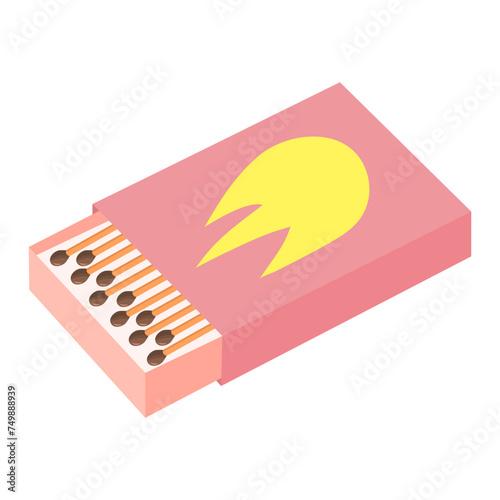 Matches in opened matchbox. Cartoon flat vector illustration.