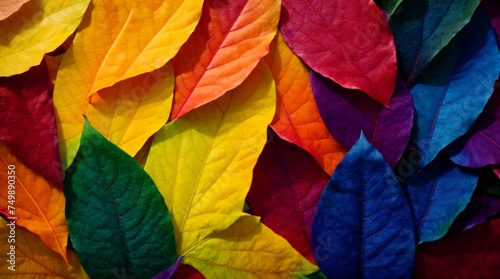 Leaves in a vibrant rainbow gradient forming a colorful pattern