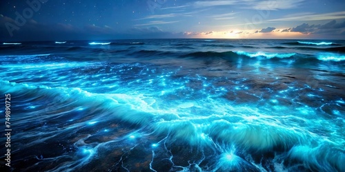 Bioluminescence Waves on coast 
