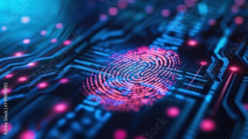 Future security technology. Fingerprint Security Concept. 3D Render of a circuit board.