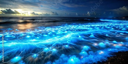 Bioluminescence Waves on coast
