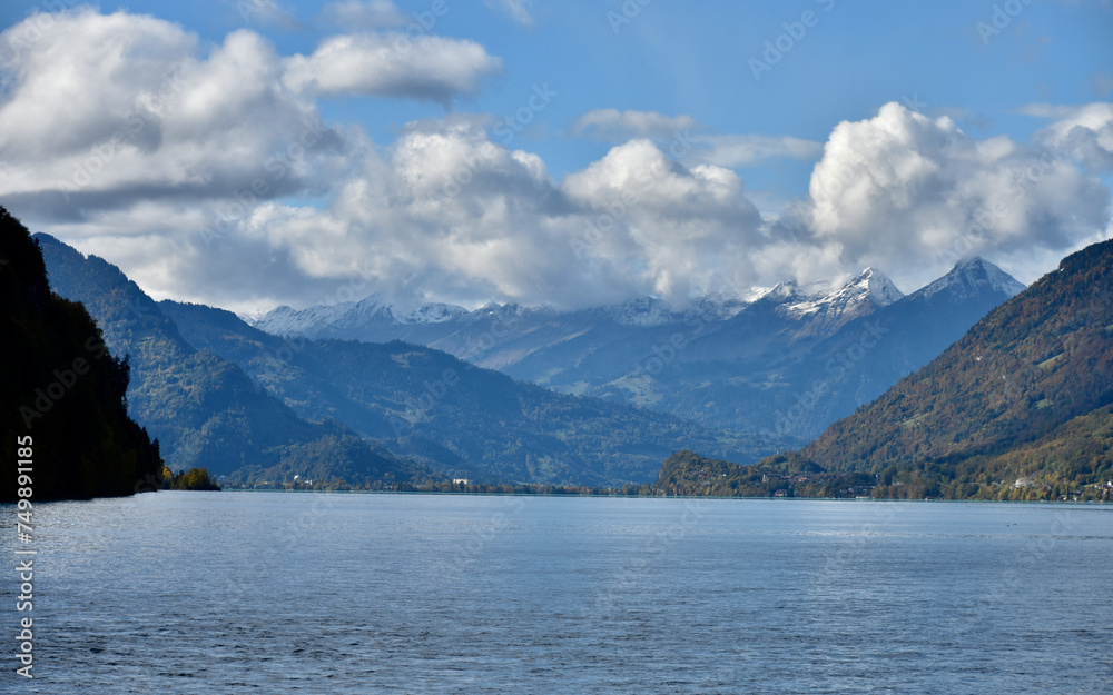 Mountain View with Clouds on Lake Brienz, Switzerland