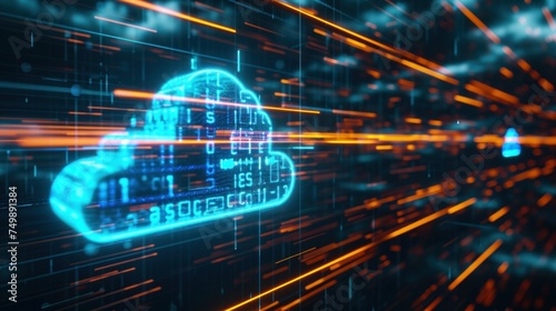 Cloud computer and software data storage. Smart digital transformation concept