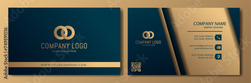 gold business card template, with a blue and gold color combination, luxurious Business card 