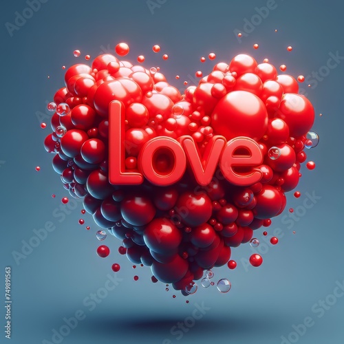3D heart with pink balloons, against a minimalist background. Generative AI
