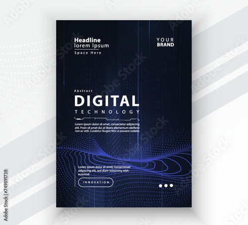 Poster brochure cover banner presentation layout template, Technology digital futuristic internet network connection blue background, Abstract cyber future tech communication, Ai big data science post