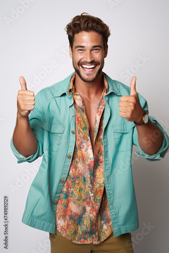 A handsome man showing a thumbs up getsure photo