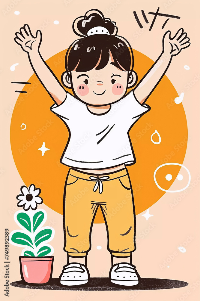 Cute happy girl, poster art style, Generative AI Cute happy girl, poster art style, Generative AI