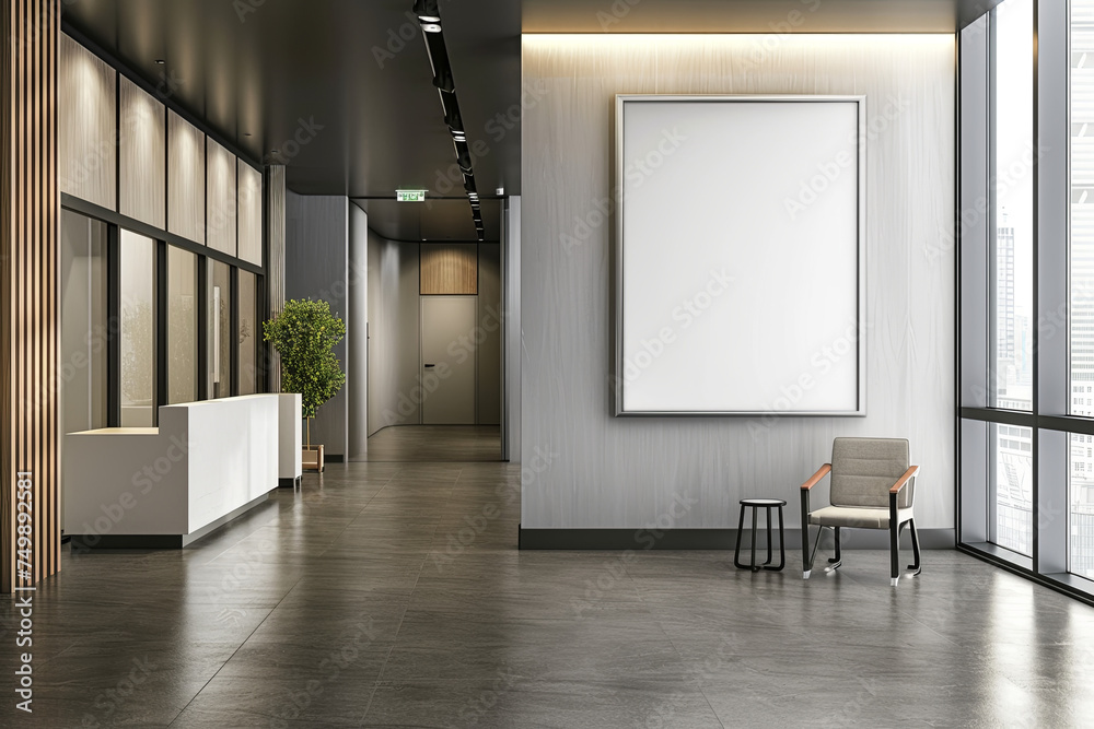 A blank frame on a wall in a modern office A blank frame on a wall in a modern office
