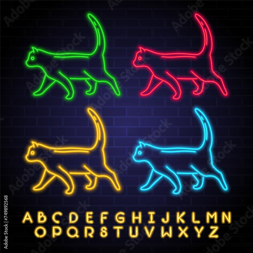 Cat icon with neon light glowing