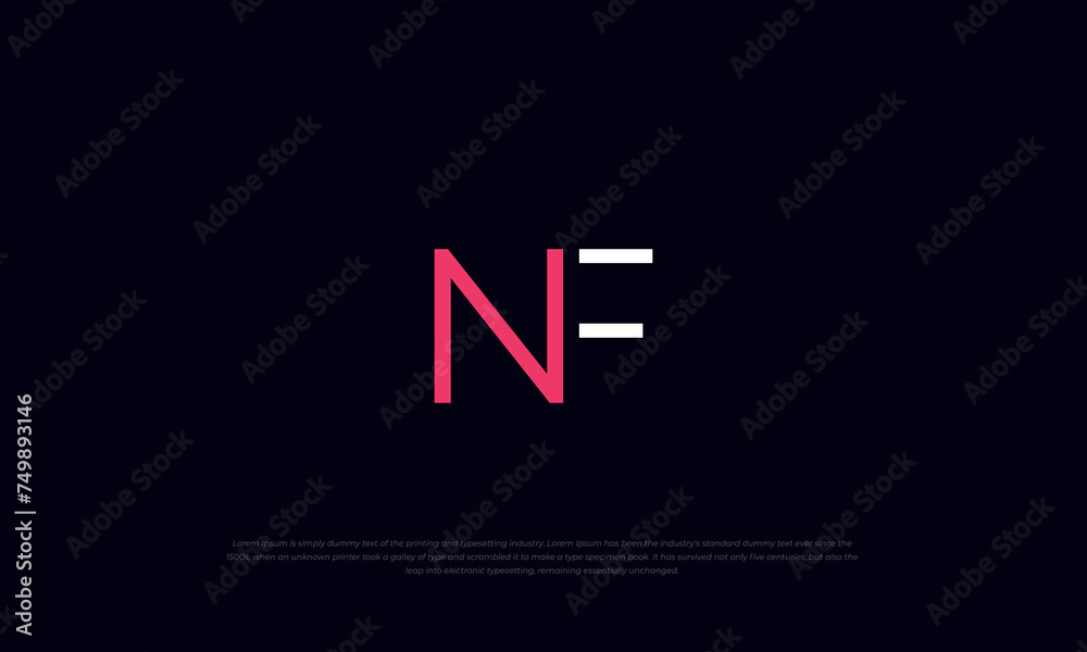 monogram logo initial letters NF in pink red color and black background monogram logo initial letters NF in pink red color and black background