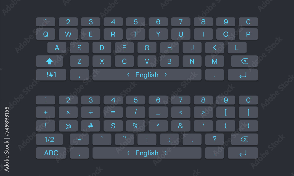 Mobile keyboard. Smartphone screen qwerty buttons. Vector template for your design. Mobile keyboard. Smartphone screen qwerty buttons. Vector template for your design.