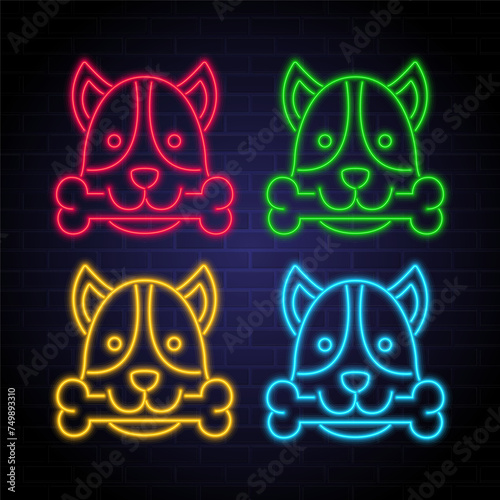 Dog icon with neon light glowing