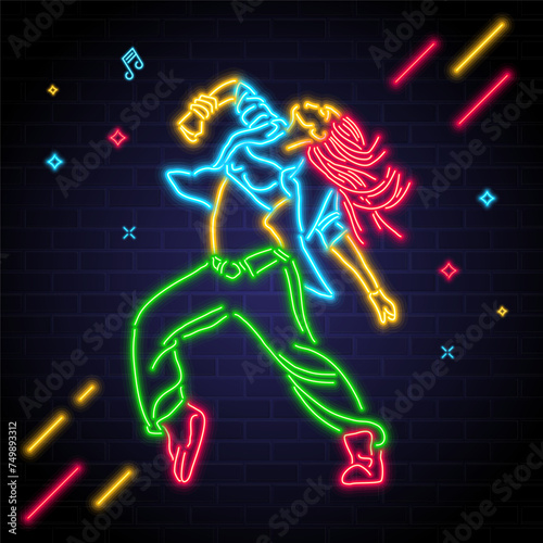 Dancer woman with neon dynamic elements