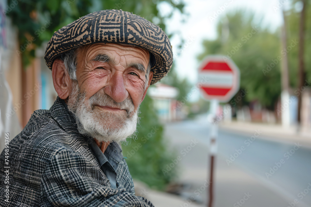 Fototapeta premium a man with a hat and a plaid jacket
