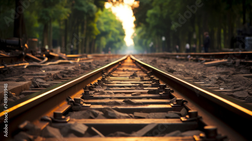 railroad tracks in the forest,a train tracks through the jungle photo