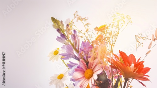 Wildflowers bathed in the soft glow of sunrise  evoking a peaceful and warm start to the day.